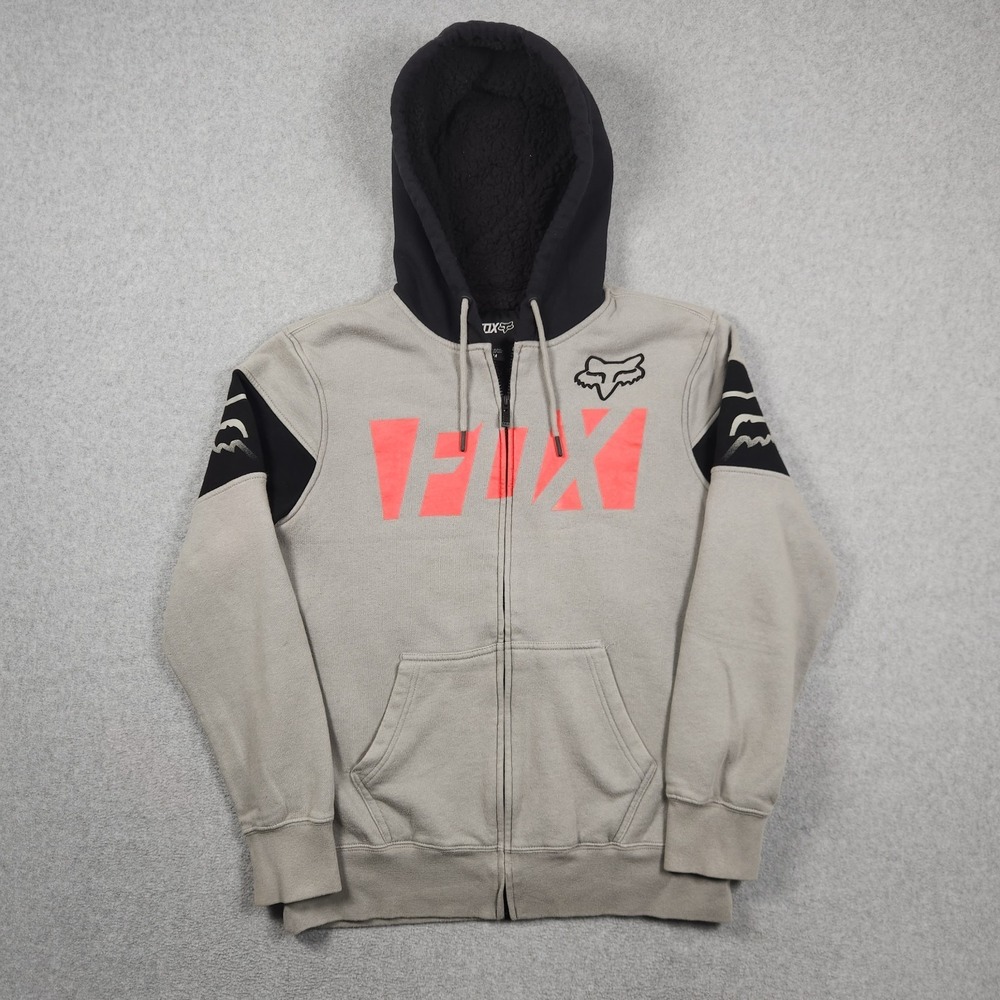 Fox Racing Hoodie Medium Gray Sherpa Lined Sasquatch Full Zip‎ Jacket